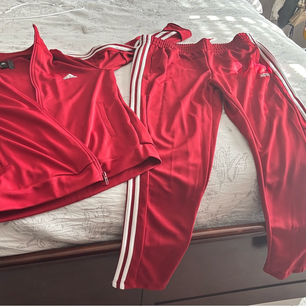 adidas Red Athletic Track Pants with White Logo Accents